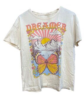 Dreamer Graphic Tee With Butterfly & Mountain Print